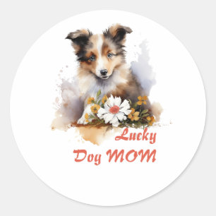 Shetland Sheepdog Puppy Pet Watercolor Flower Runt Klistermärke
