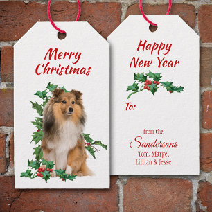 Shetland Sheepdog Red Berry Holly jul Presentetikett