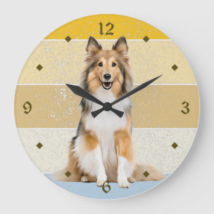 Shetland Sheepdog Retro Sunset Clock Stor Klocka