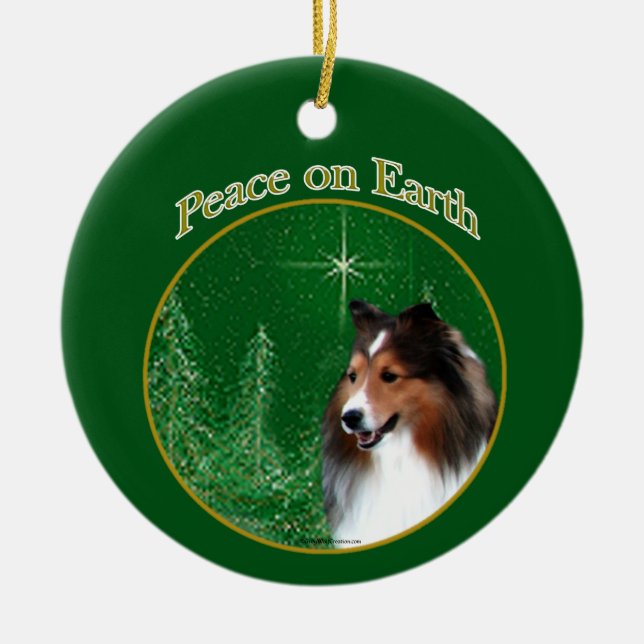 Shetland Sheepdog (sable) Peace Julgransprydnad Keramik (Framsidan)