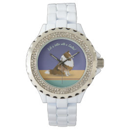 Shetland Sheepdog: Sable Sheltie on lila & grönt Armbandsur