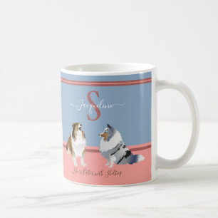 Shetland Sheepdog, Shelof, on Blue & Rosa Kaffemugg
