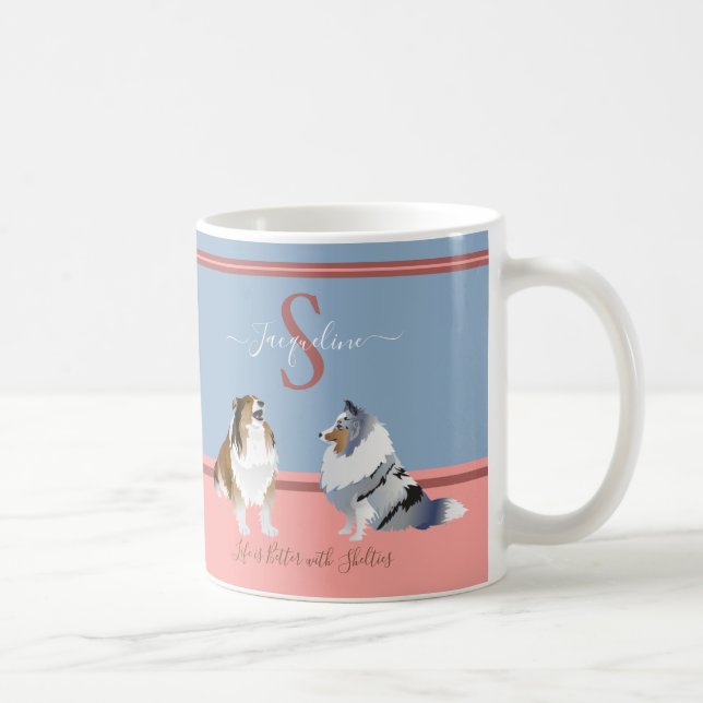 Shetland Sheepdog, Shelof, on Blue & Rosa Kaffemugg (Höger)