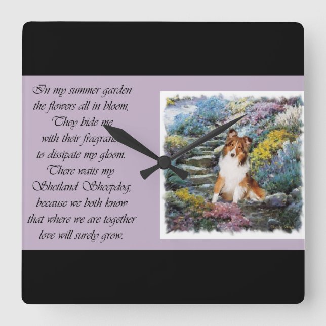 Shetland Sheepdog Sheltie Art Gifts Fyrkantig Klocka (Framsida)