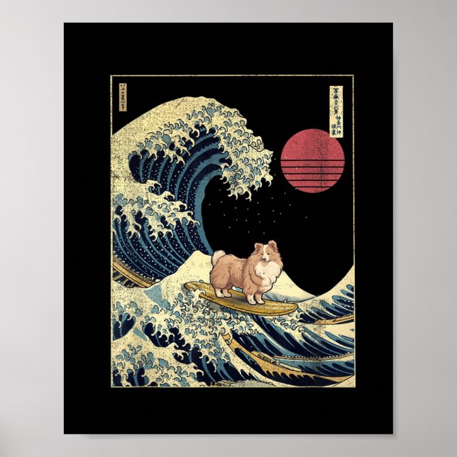 Shetland Sheepdog Sheltie Japanese Kanagawa Wave F Poster (Framsidan)