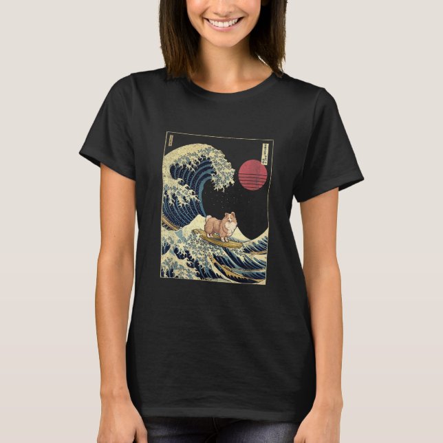 Shetland Sheepdog Sheltie Japanese Kanagawa Wave F T Shirt (Framsida)
