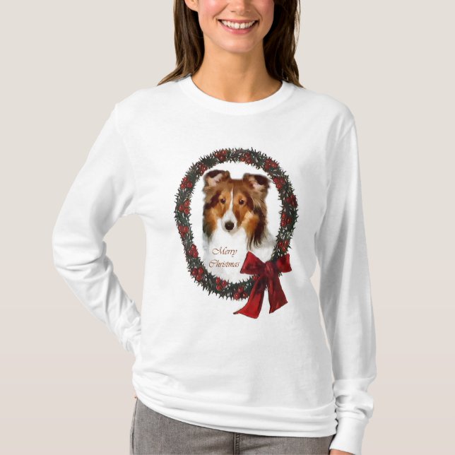 Shetland Sheepdog Sheltie julklappar T-shirt (Framsida)
