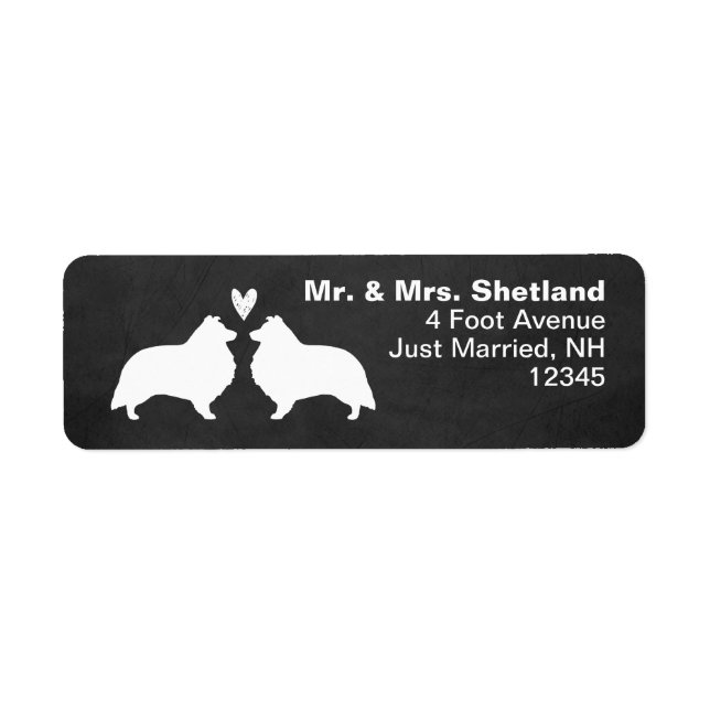 Shetland Sheepdog Sheltie Silhouettes med hjärta Returadress Etikett (Framsidan)