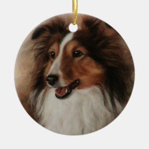 Shetland Sheepdog Sheltie smiling Julgransprydnad Keramik