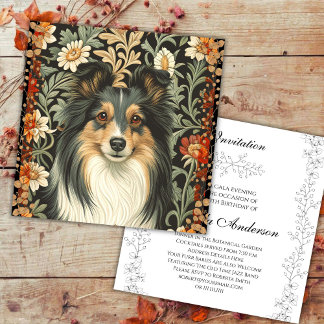 Shetland Sheepdog Sheltie Trädgårds Tapet Inbjuder Tack Kort