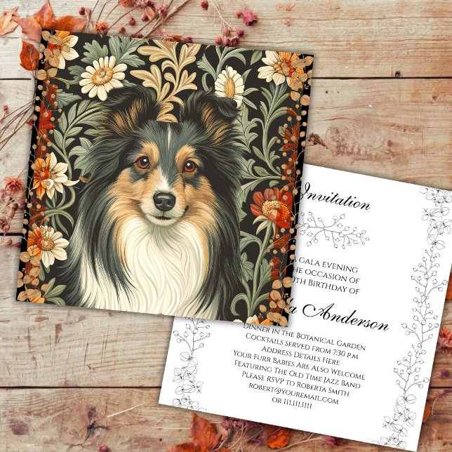 Shetland Sheepdog Sheltie Trädgårds Tapet Inbjuder Tack Kort (Skapare uppladdad)
