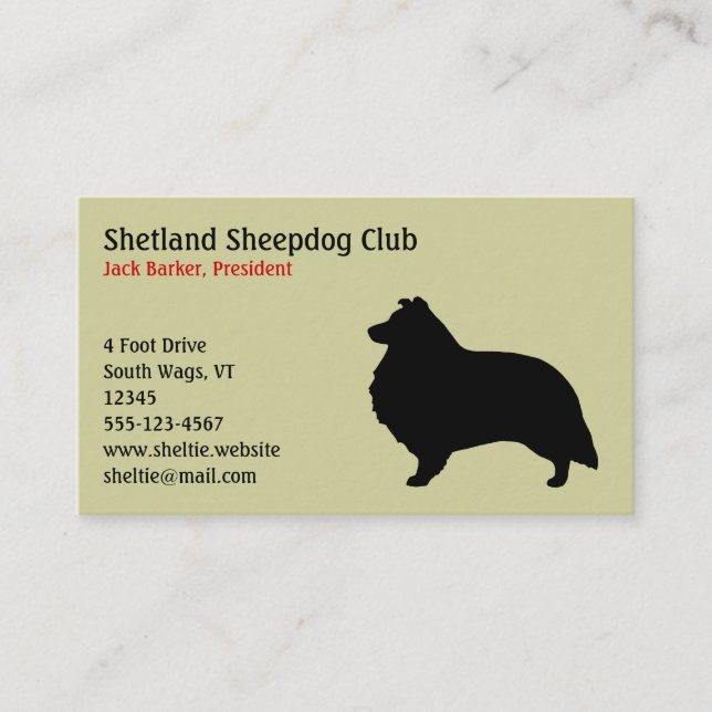 Shetland Sheepdog Silhuett Visitkort (Framsida)
