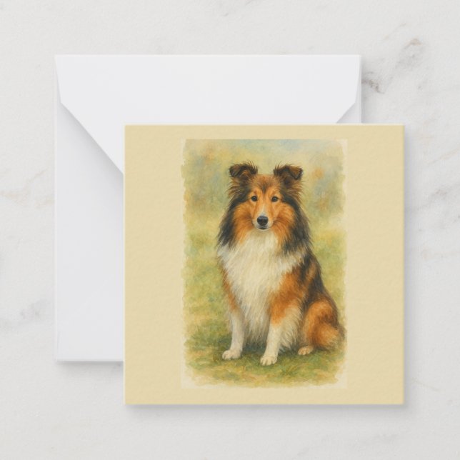 Shetland Sheepdog Sittande Akvarell  Anteckningskort (Framsida)