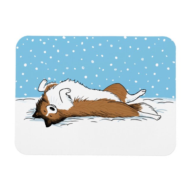 Shetland Sheepdog Snö Hund Sheltie Winter Helgdag Magnet (Horisontell)