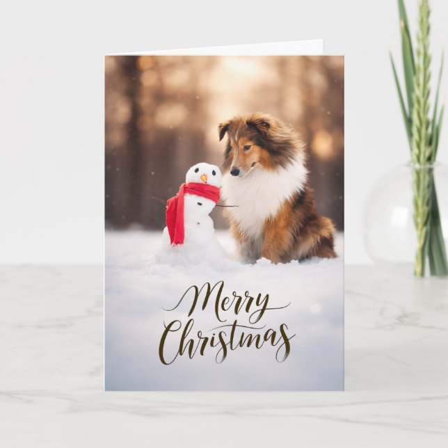 Shetland Sheepdog Snowman Christmas Card Helgkort (Framsida)