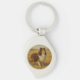 Shetland Sheepdog Swirl Silverfärgad Nyckelring