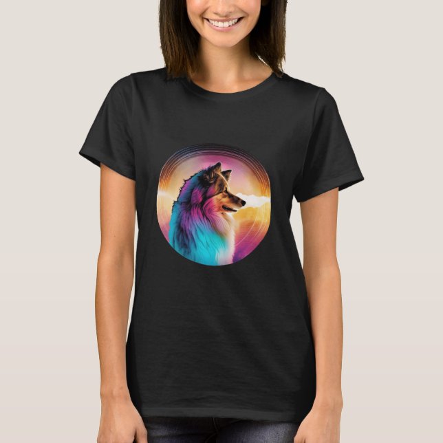 Shetland Sheepdog Synthwave 80s Retrowave Aestheti T Shirt (Framsida)