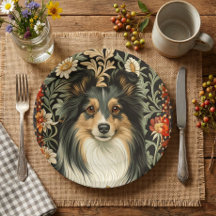Shetland Sheepdog Trefärgad Sheltie Vintage Blommi