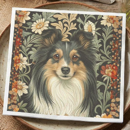 Shetland Sheepdog Trefärgad Sheltie Vintage Blommi Pappersservett