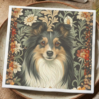 Shetland Sheepdog Trefärgad Sheltie Vintage Blommi Pappersservett