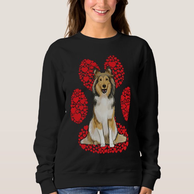 Shetland Sheepdog Valentines Day Dog Love Paw T Shirt (Framsida)