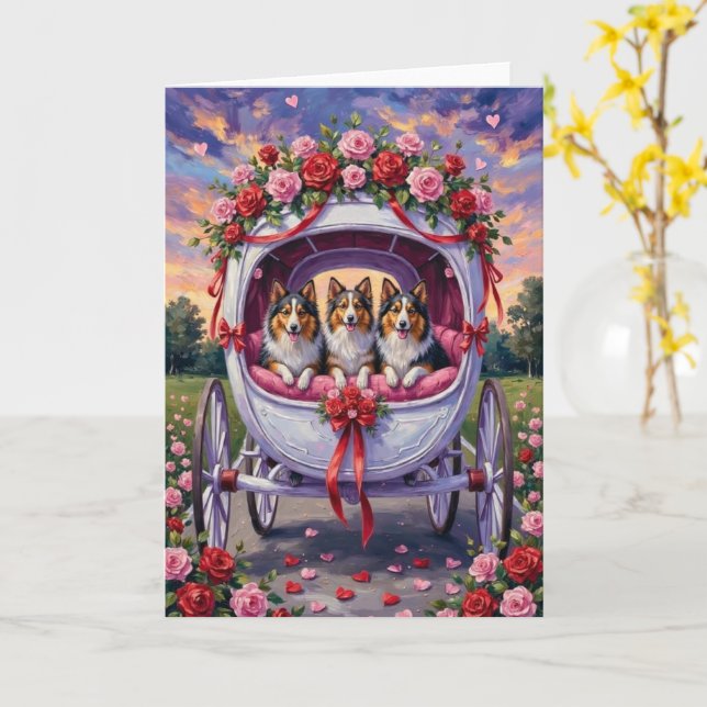 Shetland Sheepdog Valentine's Day  Kort (Gul blomma)