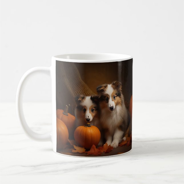 Shetland Sheepdog Valp Höstglädje Pumpa  Kaffemugg (Vänster)