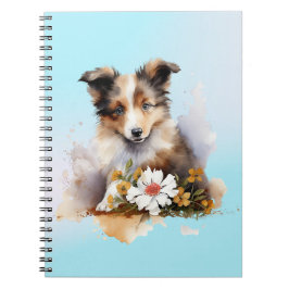 Shetland Sheepdog Valp Husdjur Akvarell Blomma Anteckningsbok