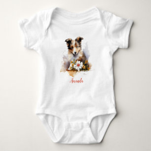 Shetland Sheepdog Valp Husdjur Akvarell Blomma T Shirt