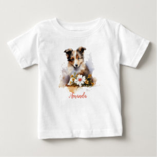 Shetland Sheepdog Valp Husdjur Akvarell Blomma T Shirt