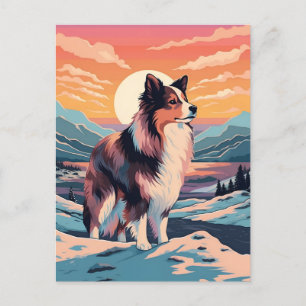 Shetland Sheepdog vinterskog under su Vykort