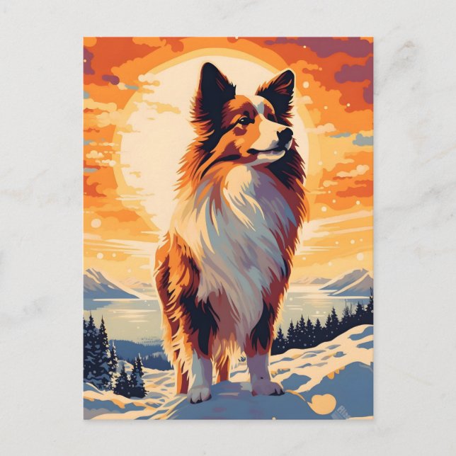 Shetland Sheepdog vinterskog under su Vykort (Framsida)