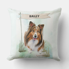 Shetland Sheepdog Watercolor Personalized Dog Kudde