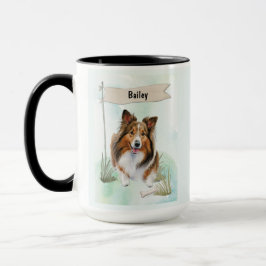 Shetland Sheepdog Watercolor Personalized Dog Mugg