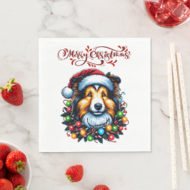 Shetland Sheephund Hund jul Hat Julafton Pappersservett