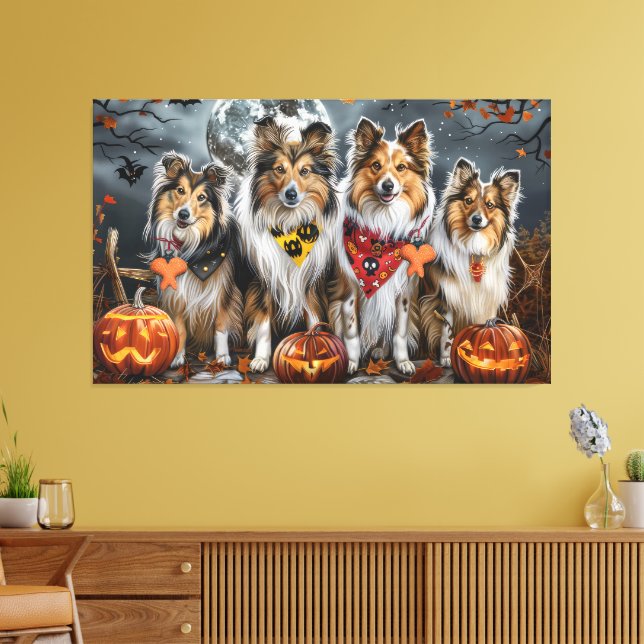 Shetlands Sheepdog Halloween Kuslig Canvastryck (Insitu (Vardagsrum))
