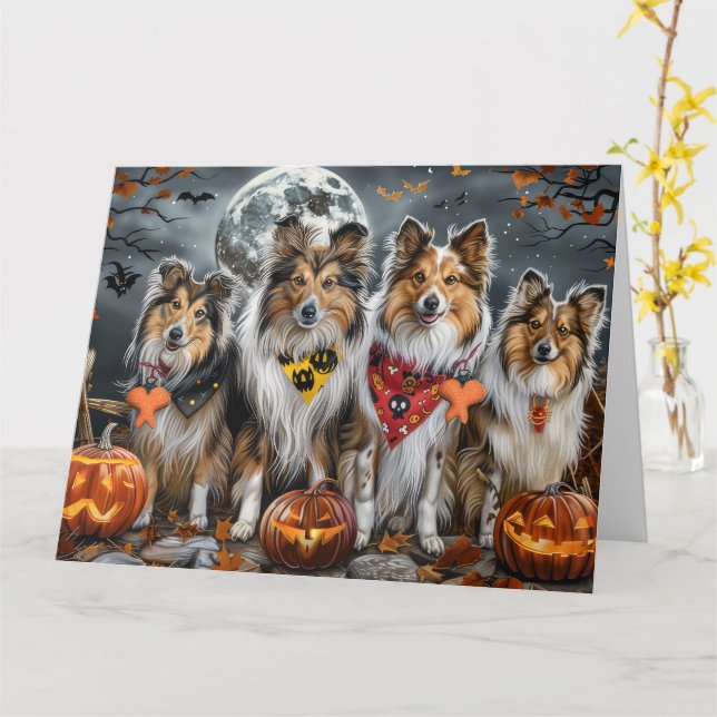 Shetlands Sheepdog Halloween Kuslig Kort (Gul blomma)