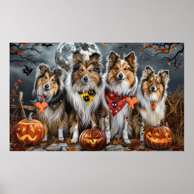 Shetlands Sheepdog Halloween Kuslig Poster (Framsidan)