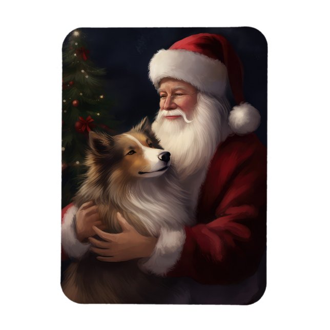Shetlands Sheepdog Jul Tomte Festlig Jul Magnet (Vertikal)