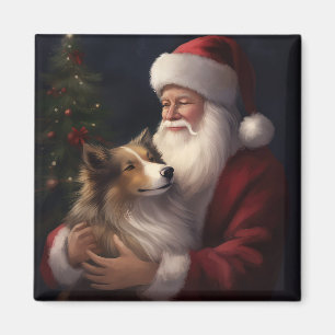 Shetlands Sheepdog Jul Tomte Festlig Jul Magnet
