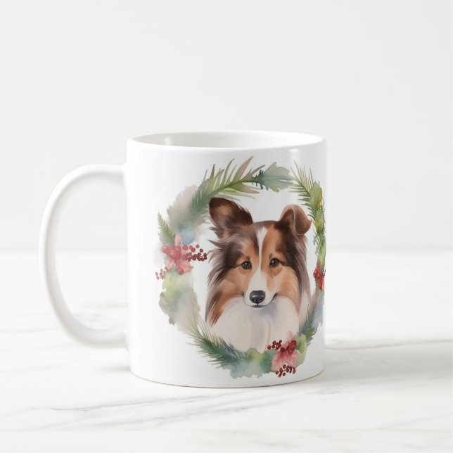 Shetlands Sheepdog Julkrans Festlig Valp Kaffemugg (Vänster)