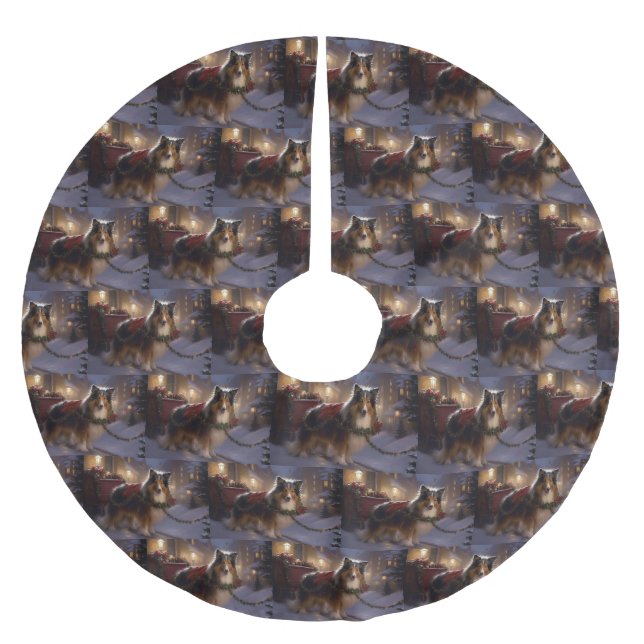 Shetlands Sheppdog Jul Festiv Säsong Julgransmatta Borstad Polyester (Framsidan)