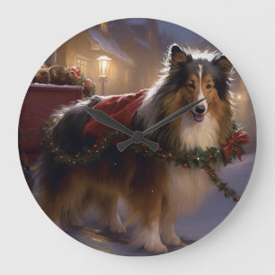 Shetlands Sheppdog Jul Festiv Säsong Stor Klocka