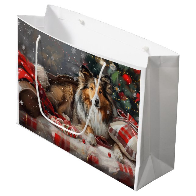 Shetlands Sheppherdshund Jul Festlig (Framsidan Vinklad)
