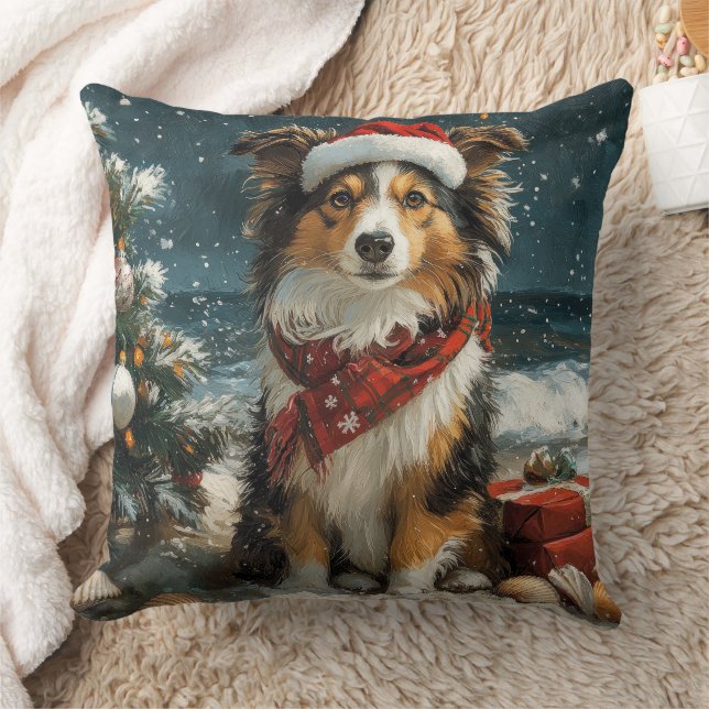 Shetlands Sheppherdshund Jul Vintage Strand Kudde (Filt)