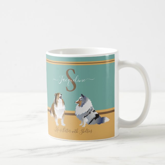 Shetlandshårdarna, hyllor, på Grönt och Gult Kaffemugg (Höger)