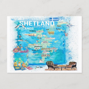 Shetlandsöarna Illustrated Travel Karta Vykort