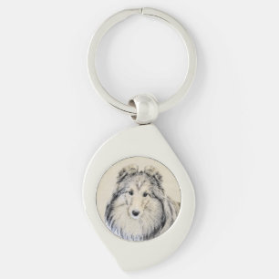 Shetlandsöppning - Cute Original Hund Art Swirl Silverfärgad Nyckelring