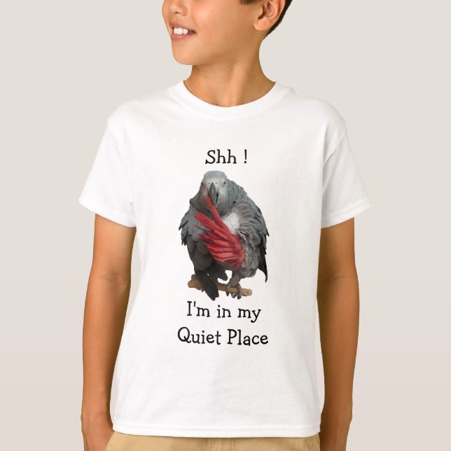 Shh!" Afrikansk Grått Parrot Boy's "Study" T-Shirt (Framsida)