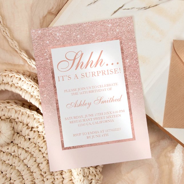 Shh överraskning ro guld glitter chic Sweet 16 Inbjudningar (Skapare uppladdad)